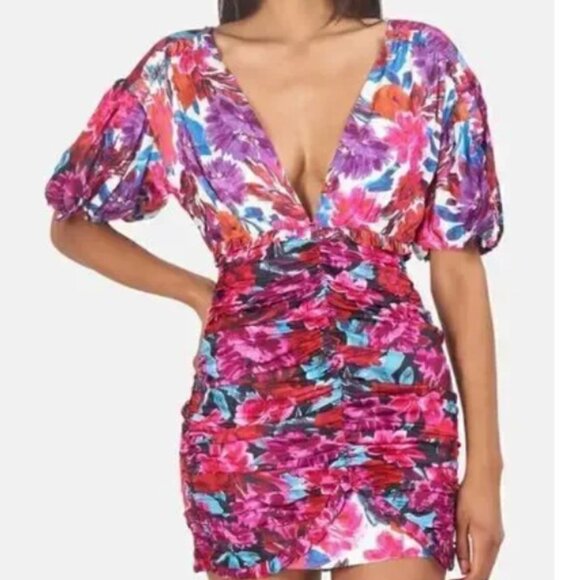 For Love And Lemons Cassandra V-Deck Floral Mini Dress - Picture 2 of 14